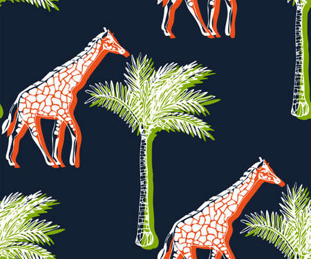 Vector background hand drawn exotic wild animals. Hand drawn ink illustration. Modern ornamental decorative background. Vector pattern. Print for textile, cloth, wallpaper, scrapbookingのイラスト素材
