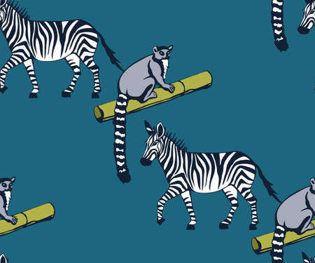 Vector background hand drawn exotic wild animals. Hand drawn ink illustration. Modern ornamental decorative background. Vector pattern. Print for textile, cloth, wallpaper, scrapbookingのイラスト素材