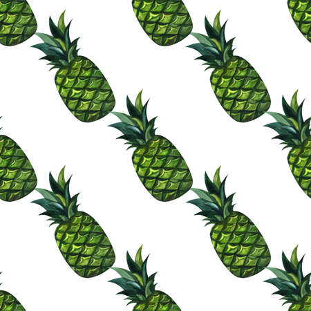 Watercolor seamless floral pattern with pineapples hand drawing decorative background. Ethnic...