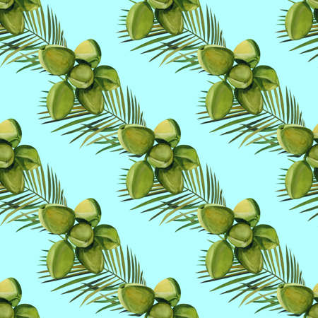 Watercolor seamless pattern with coconut hand drawing decorative background. Print for textile, cloth, wallpaper, scrapbookingの写真素材