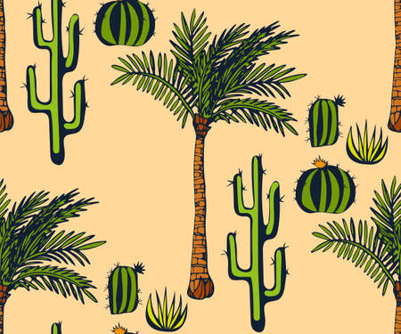 Vector background hand drawn exotic plant. Hand drawn ink illustration. Modern ornamental decorative background. Vector pattern. Print for textile, cloth, wallpaper, scrapbookingのイラスト素材