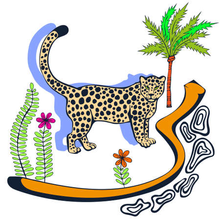 Vector background hand drawn exotic wild cat. Hand drawn ink illustration. Modern ornamental decorative background. Vector pattern. Print for textile, cloth, wallpaper, scrapbookingのイラスト素材
