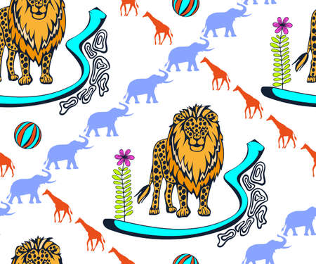 Vector background hand drawn exotic wild cat. Hand drawn ink illustration. Modern ornamental decorative background. Vector pattern. Print for textile, cloth, wallpaper, scrapbookingのイラスト素材