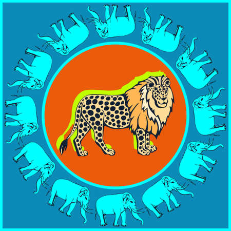 Vector background hand drawn lion. Hand drawn ink illustration. Modern ornamental decorative background. Vector pattern. Print for textile, cloth, wallpaper, scrapbookingのイラスト素材