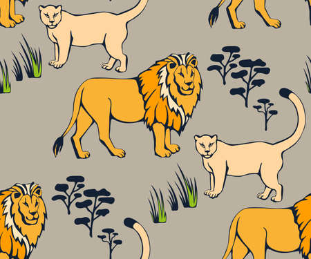 Vector background hand drawn exotic wild cat. Hand drawn ink illustration. Modern ornamental decorative background. Vector pattern. Print for textile, cloth, wallpaper, scrapbookingのイラスト素材