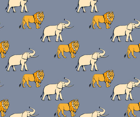 Vector background hand drawn exotic wild animals. Hand drawn ink illustration. Modern ornamental decorative background. Vector pattern. Print for textile, cloth, wallpaper, scrapbookingのイラスト素材