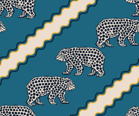 Vector background hand drawn doodle bear. Hand drawn ink illustration. Modern ornamental decorative background. Vector pattern. Print for textile, cloth, wallpaper, scrapbookingのイラスト素材