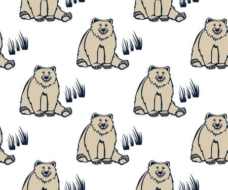 Vector background hand drawn doodle bear. Hand drawn ink illustration. Modern ornamental decorative background. Vector pattern. Print for textile, cloth, wallpaper, scrapbookingのイラスト素材