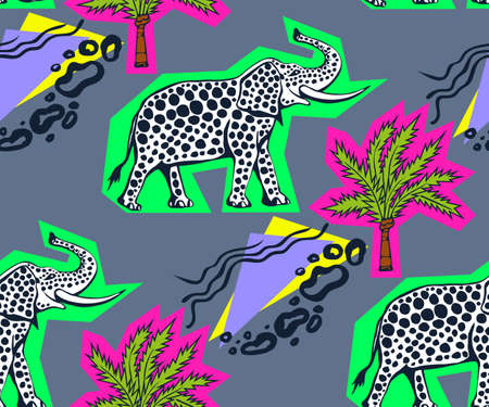Vector background hand drawn doodle elephant. Hand drawn ink illustration. Modern ornamental decorative background. Vector pattern. Print for textile, cloth, wallpaper, scrapbookingのイラスト素材