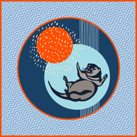Vector background hand drawn doodle otter. Hand drawn ink illustration. Modern ornamental decorative background. Vector pattern. Print for textile, cloth, wallpaper, scrapbookingのイラスト素材
