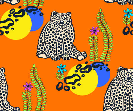 Vector background hand drawn doodle bear. Hand drawn ink illustration. Modern ornamental decorative background. Vector pattern. Print for textile, cloth, wallpaper, scrapbookingのイラスト素材