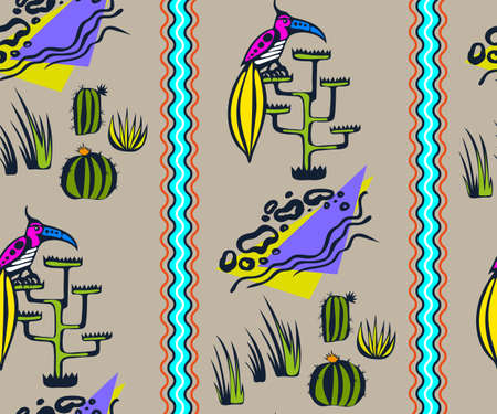 hand drawn exotic bird. Hand drawn ink illustration. Modern ornamental decorative background.のイラスト素材