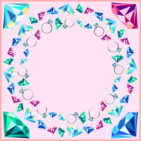 Vector background shiny brilliant stones sparkling jewelry. Modern ornamental decorative background. Square print for textile, cloth, scrapbookingのイラスト素材