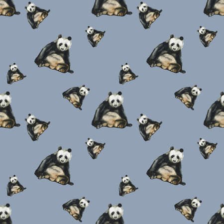 Watercolor seamless pattern with panda hand drawing decorative background. Print for textile, cloth, wallpaper, scrapbookingの写真素材