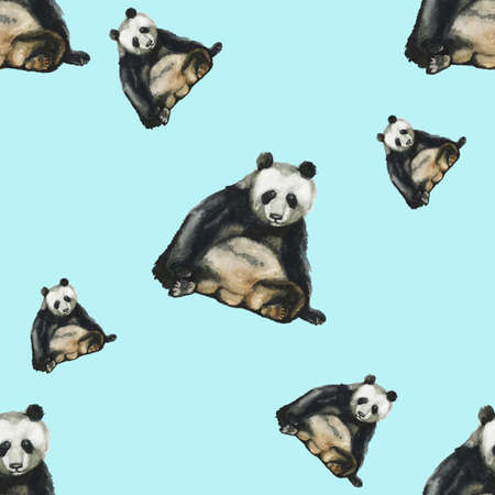 Watercolor seamless pattern with panda hand drawing decorative background. Print for textile, cloth, wallpaper, scrapbookingの写真素材