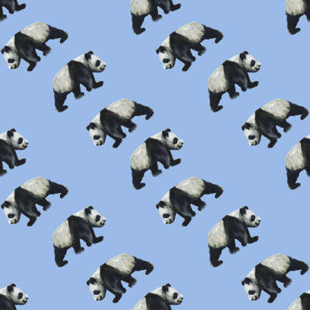 Watercolor seamless pattern with panda hand drawing decorative background. Print for textile, cloth, wallpaper, scrapbookingの写真素材