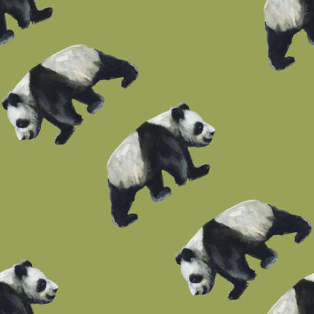 Watercolor seamless pattern with panda hand drawing decorative background. Print for textile, cloth, wallpaper, scrapbookingの写真素材