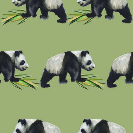 Watercolor seamless pattern with panda hand drawing decorative background. Print for textile, cloth, wallpaper, scrapbookingの写真素材