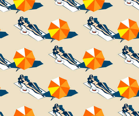 Seamless summer beach pattern. Hello Summer, holiday concept. Pop art. Summer holiday. Vector...