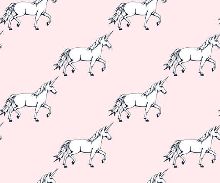 Vector background hand drawn unicorn. Hand drawn ink illustration. Modern ornamental decorative background. Vector pattern. Print for textile, cloth, wallpaper, scrapbookingのイラスト素材