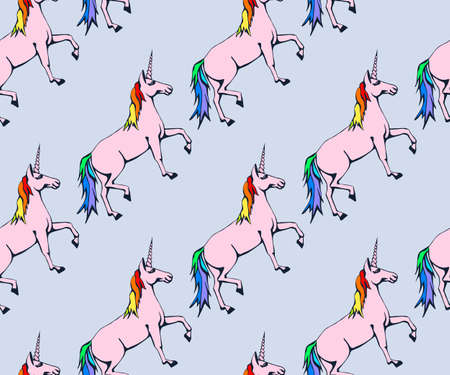 Vector background hand drawn unicorn. Hand drawn ink illustration. Modern ornamental decorative background. Vector pattern. Print for textile, cloth, wallpaper, scrapbookingのイラスト素材