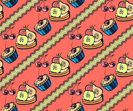 Vector background hand drawn sweets. Hand drawn ink illustration. Modern ornamental decorative background. Vector pattern. Print for textile, cloth, wallpaper, scrapbookingのイラスト素材