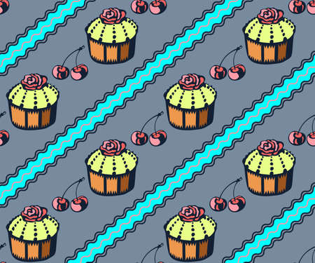 Vector background hand drawn sweets. Hand drawn ink illustration. Modern ornamental decorative background. Vector pattern. Print for textile, cloth, wallpaper, scrapbookingのイラスト素材