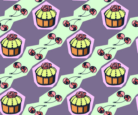 Vector background hand drawn sweets. Hand drawn ink illustration. Modern ornamental decorative background. Vector pattern. Print for textile, cloth, wallpaper, scrapbookingのイラスト素材