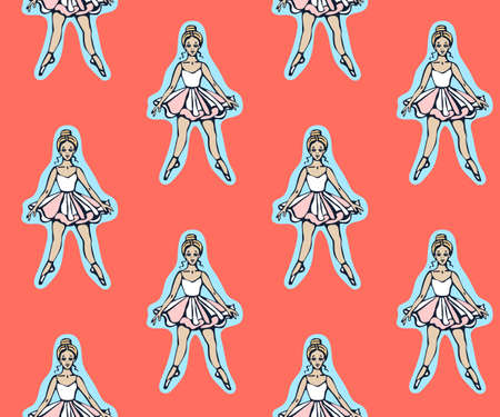 Vector background hand drawn ballerina. Hand drawn ink illustration. Modern ornamental decorative background. Vector pattern. Print for textile, cloth, wallpaper, scrapbookingのイラスト素材