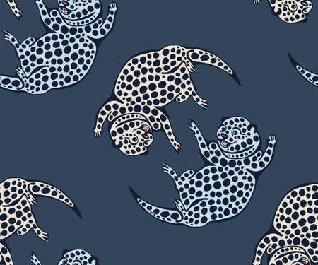 Vector background hand drawn exotic wild animals otter. Hand drawn ink illustration. Modern ornamental decorative background. Print for textile, cloth, wallpaper, scrapbookingのイラスト素材