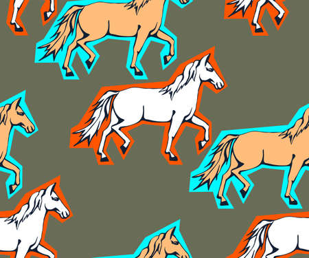 Vector background hand drawn horse. Hand drawn ink illustration. Modern ornamental decorative background. Vector pattern. Print for textile, cloth, wallpaper, scrapbookingのイラスト素材