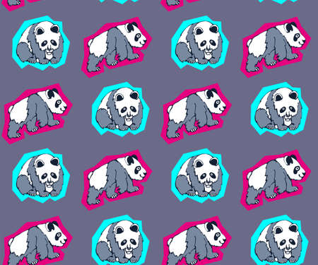 Vector background hand drawn panda. Hand drawn ink illustration. Modern ornamental decorative background. Vector pattern. Print for textile, cloth, wallpaper, scrapbookingのイラスト素材
