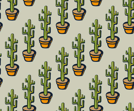 Vector background hand drawn cactus, succulent. Hand drawn ink illustration. Modern ornamental...