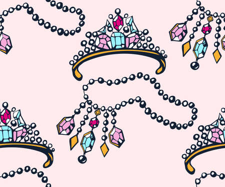 Vector background hand drawn jewelery. Hand drawn ink illustration. Modern ornamental decorative background. Vector pattern. Print for textile, cloth, wallpaper, scrapbookingのイラスト素材