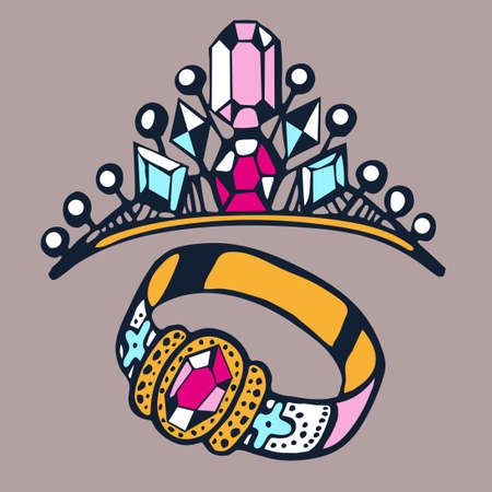 Vector hand drawn jewelery. Hand drawn ink illustration. Modern ornamental decorative background. Print for textile, cloth, scrapbookingのイラスト素材