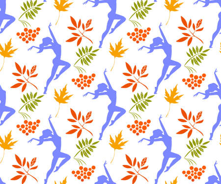 autumn leaves and ballerina seamless pattern. Creative background with leafsのイラスト素材