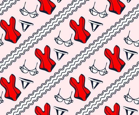 Vector ornamental hand drawing woman accessories decorative background. Romantic seamless pattern ornament. Vector pattern.のイラスト素材