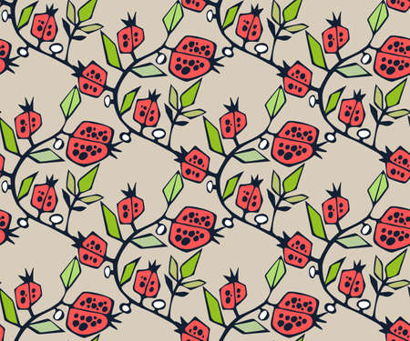 Vector ornamental hand drawing pomegranate decorative background. Ethnic seamless pattern ornament....