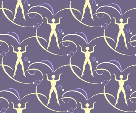 Seamless pattern dancing silhouettes, hand drawn illustration. Party label template. Creative background with ballerinaのイラスト素材