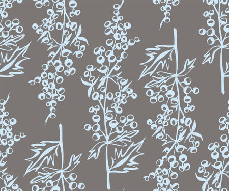 Hand drawn artemisia. Hand drawn ink illustration. Modern ornamental decorative background. Vector pattern. Print for textile, cloth, wallpaper, scrapbookingのイラスト素材