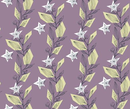 Vector ornamental hand drawing decorative background. Twigs and flowers seamless pattern ornament. Vector pattern.のイラスト素材