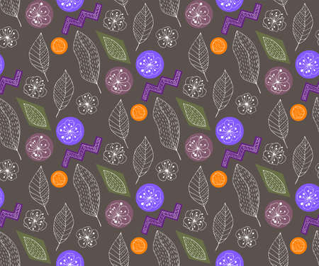 Vector ornamental hand drawing decorative background. Twigs and flowers seamless pattern ornament....