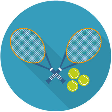 Vector illustration of flat icon 2 tennis rocket with balls . Flat vector related icon with long shadow for web and mobile applications. It can be used as - logo, pictogram, icon, infographic element.のイラスト素材