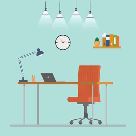 Flat design vector illustration of modern creative office workspace,workplace with computer. The office of a creative worker. Flat minimalistic style and colorのイラスト素材