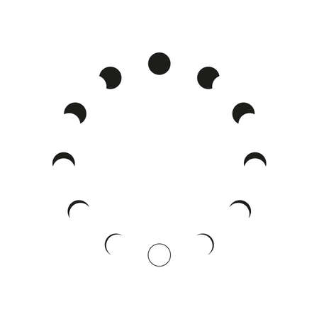 Moon phases icon night space astronomy and nature moon phases sphere shadow. The whole cycle from new moon to full moon.のイラスト素材