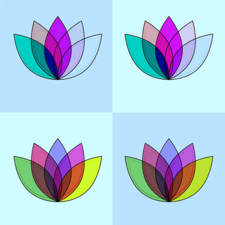 Lotus four color material and minimal icon logo set in blue and gently blue. Vector illustrationのイラスト素材
