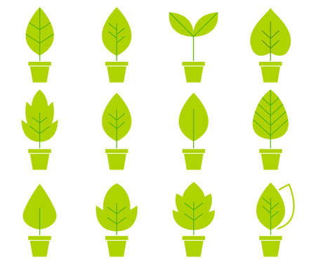 green leaf icons set on white backgroundのイラスト素材