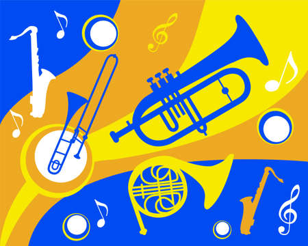 set of colorful brass instruments
