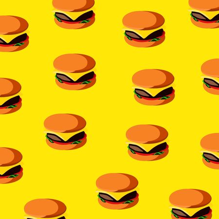 Hamburgers pattern on the yellow background. Vector illustrationのイラスト素材