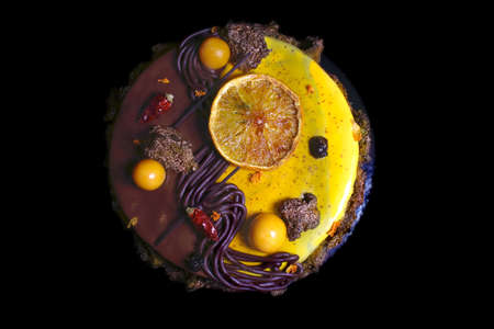 Red wine orange chocolate cake with red pepperの写真素材